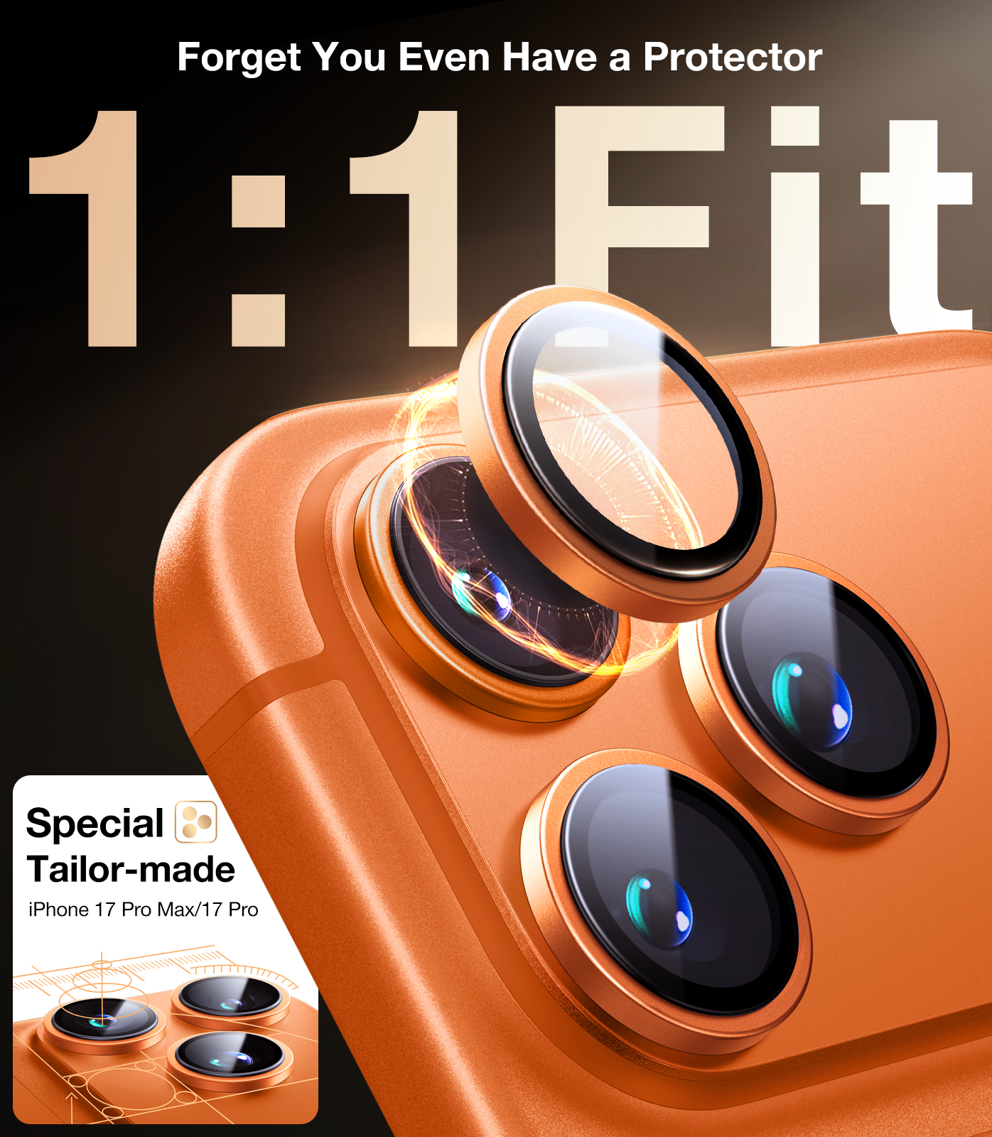UltraGlass iPhone 17 Pro Max, 17 Pro Camera Lens Protector , Cosmic Orange