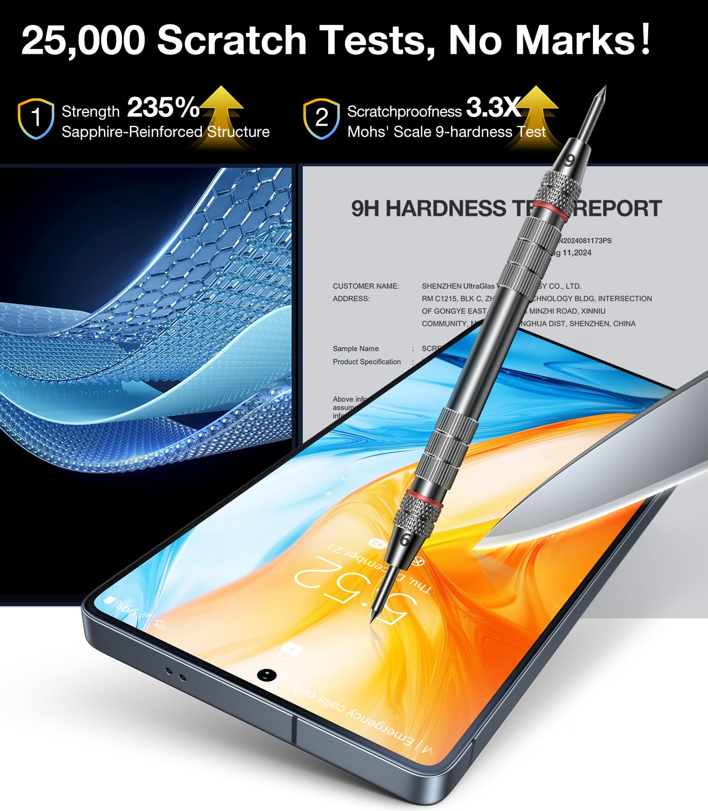 UltraGlass Unbreak TOP 9H+ Glass for Samsung Galaxy S25 Plus/S25+ Screen Protector [Military Grade Shatterproof & Longest Durable] Screen Protector S25 Plus/S25+ Tempered Glass, 2 Pack